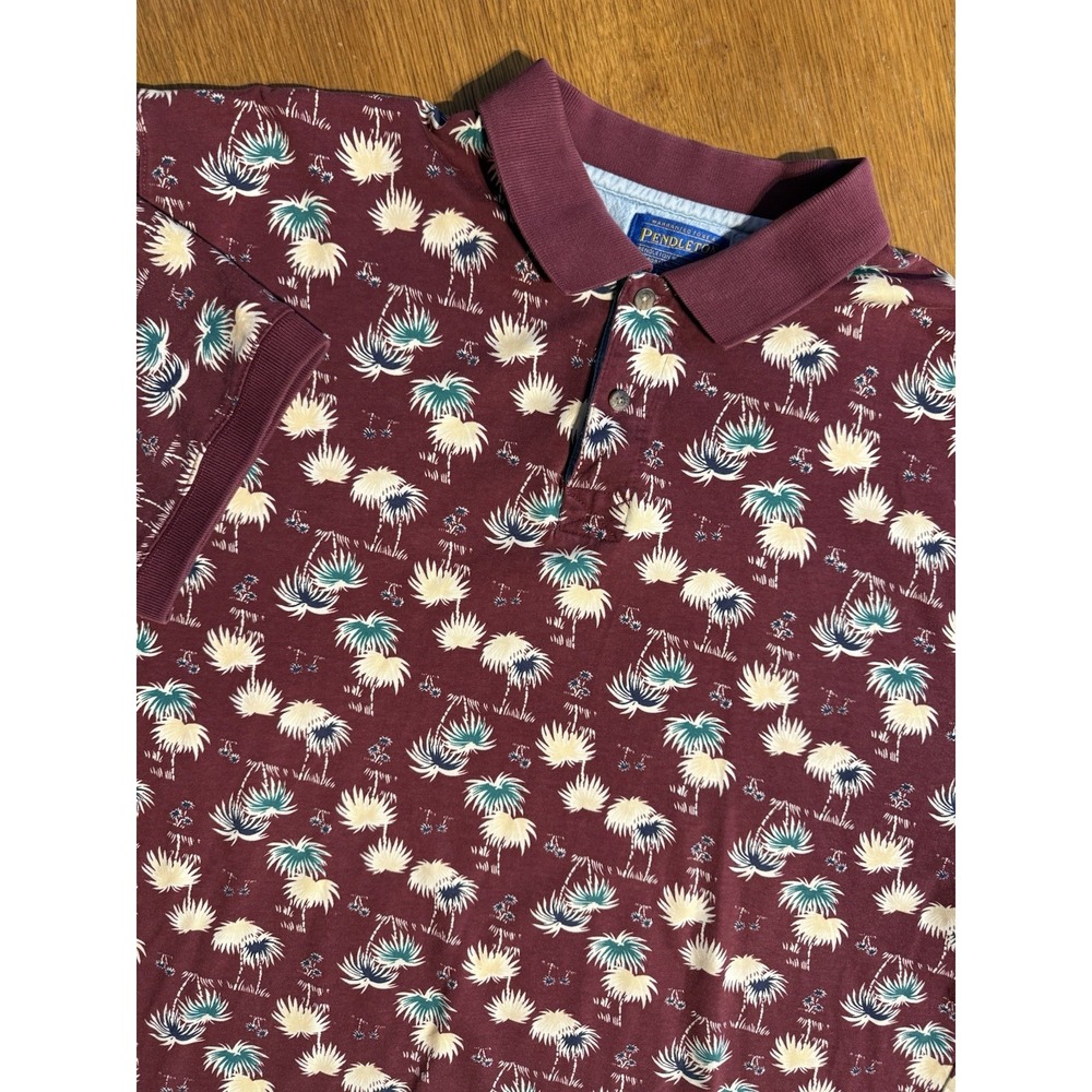 Pendleton Polo XXL Palm Tree Print Burgundy‎ 100% Cotton Vintage Hawaii Style